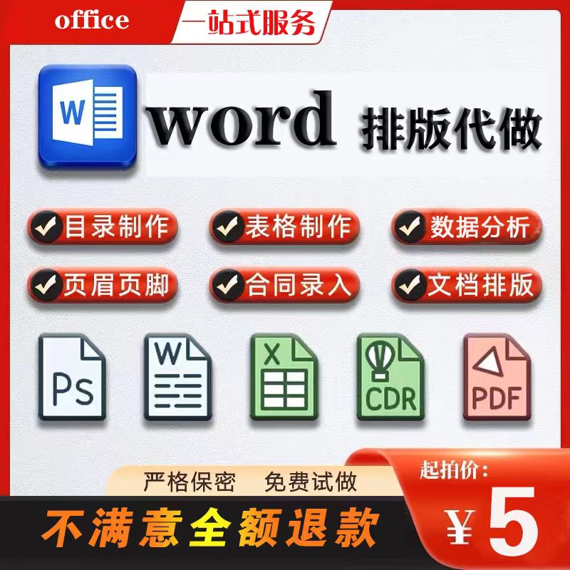 word排版文档美化excel表格代制作图表打字录入文字服务数据处理