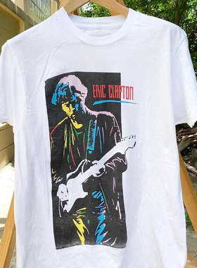 欧美ERIC CLAPTON摇滚歌手人像高街复古潮牌短袖伟大的吉他手T恤