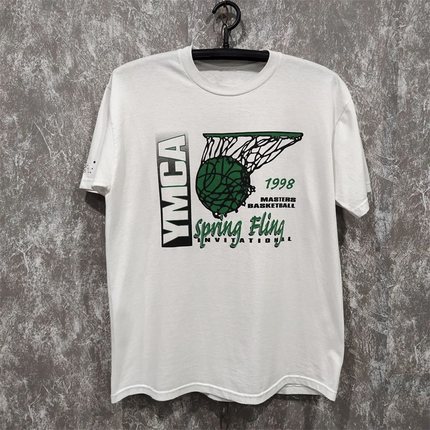YMCA篮球球衣个性印花美潮潮牌短袖oversize古着感T恤男女情侣