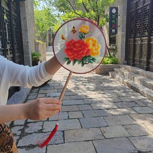 苏州扇子中国风古风舞蹈扇子双绣扇子苏绣摆件汉服配饰团扇旗袍
