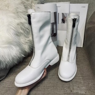 guidi鬼帝靴子秋冬季粗跟英伦风短靴女复古前拉链中筒单靴马丁靴