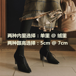 系带中高跟森系女鞋 2025春冬季 复古粗跟深口单鞋 风 踮着脚尖