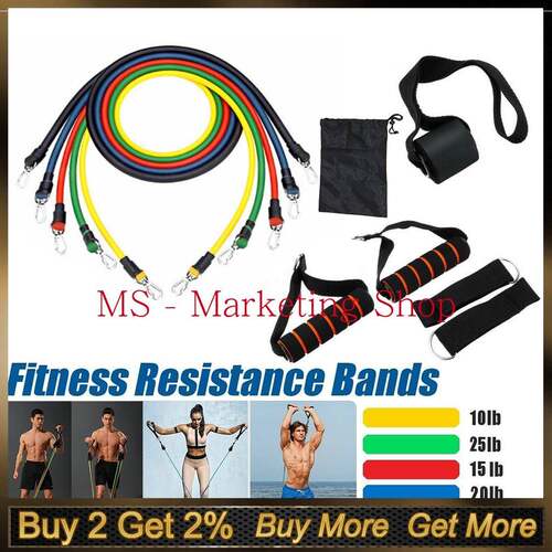 11 pcs Yoga Gym Band Tube Resistance Bands Set Fitness