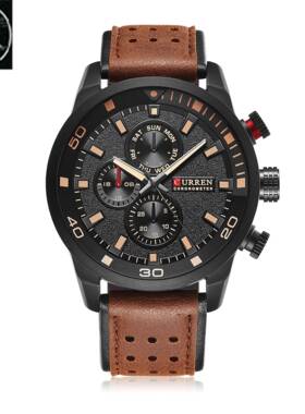 Qurtz wrist wtch men lether strp round wtch皮手表个性