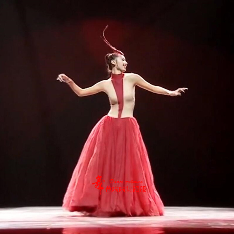 现代舞桃李杯凤凰舞蹈服连衣裙成人走秀服飘逸大裙摆艺考演出服女