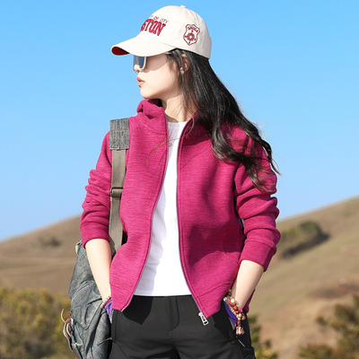 户外连帽抓绒衣女摇粒绒外套秋冬保暖上衣2025新款加绒冲锋衣内胆