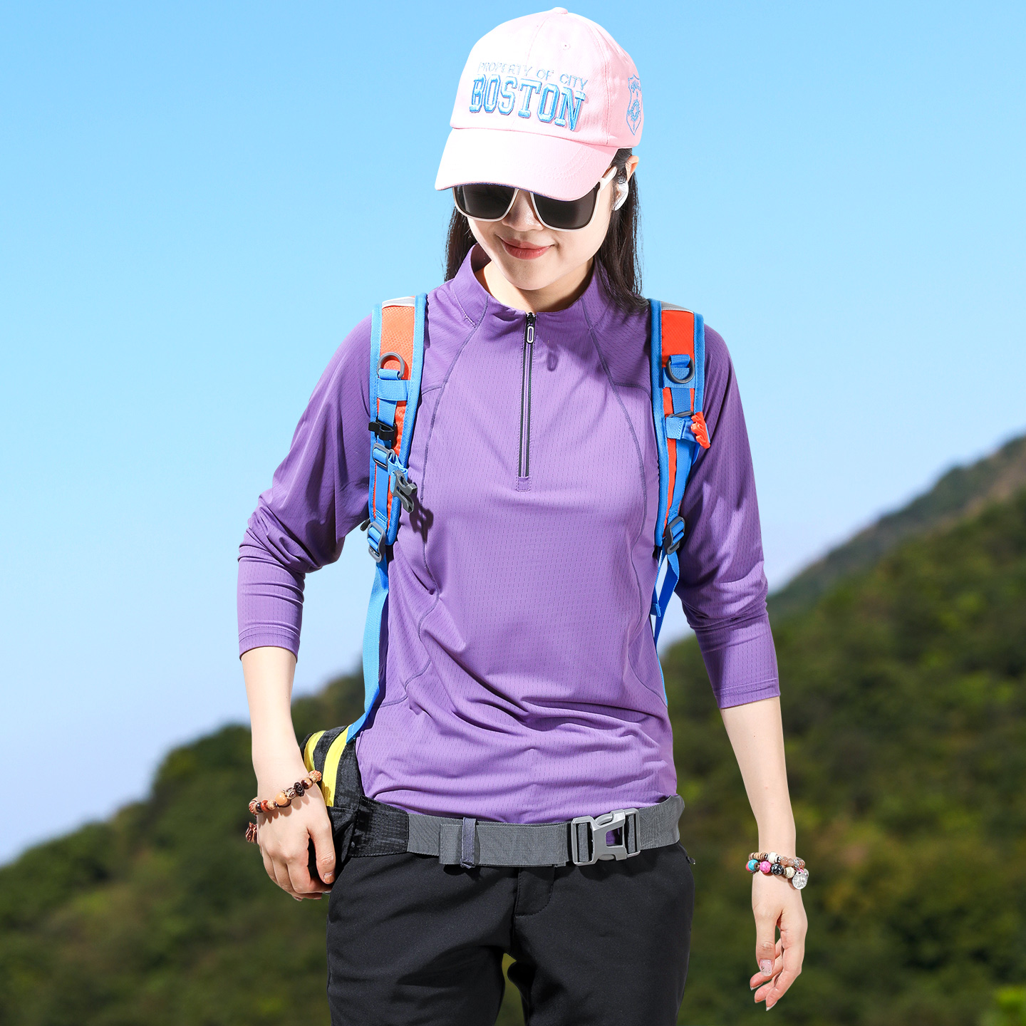 户外冰丝防晒速干T恤女长袖运动夏季跑步健身排汗透气弹力快干衣