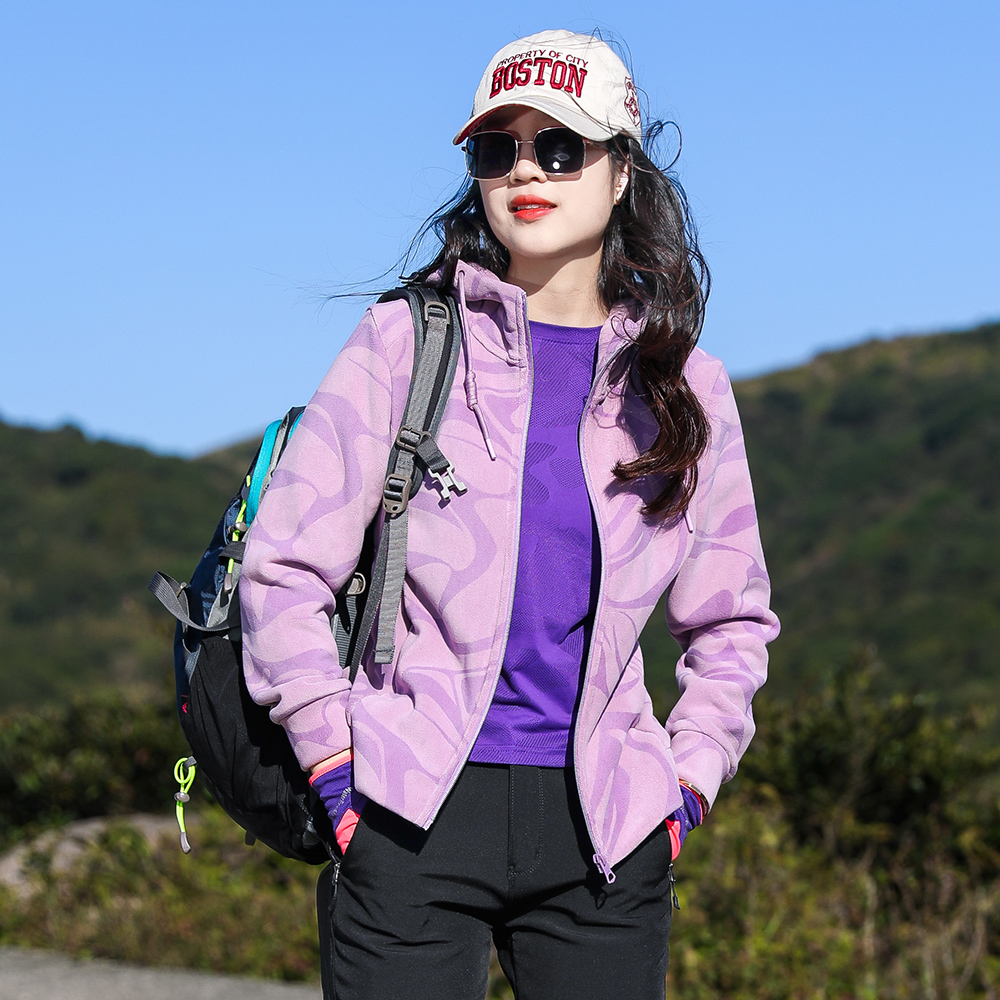 户外连帽加绒加厚摇粒绒外套