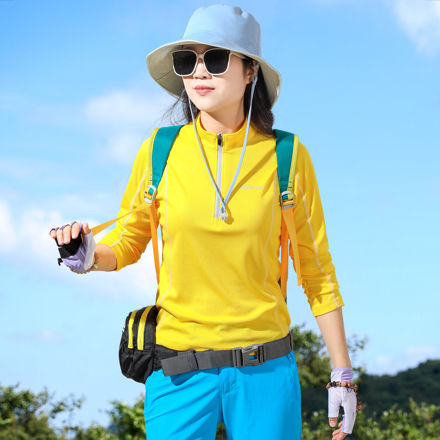 户外立领速干衣女长袖跑步立领春秋薄款运动登山宽松上衣速干T恤