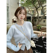 百搭简约长袖 ins韩版 上衣 甜美减龄开衫 单排扣针织外套女2026春季