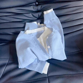 韩系穿搭纽扣慵懒风毛衣 女早秋新款 法式 小香风蓝色假两件针织开衫