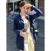 上衣 长袖 实拍天丝牛仔衬衫 女春秋叠穿设计感小众复古薄款