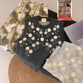 叠穿潮 韩系甜美立体花朵针织马甲女宽松慵懒风时尚 春春季 新款