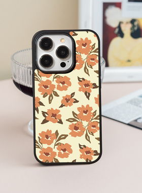 「柔橙花绘」苹果iPhone17promx手机壳16钢化玻璃华为mate80OPPOFINDX9红米VIVOX300s简约小米15荣耀14保护套