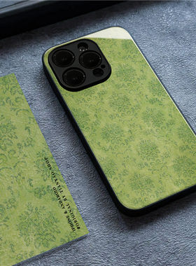绿色法式欧花潮适用苹果14promax玻璃手机壳iphone16OPPOreno9荣耀vivox100iqooneo8小米13华为红米k50mate60