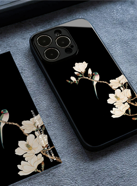 新中式鹦鹉玉兰花适用iPhone14苹果13promax手机壳荣耀华为p60艺术mate50一加小米12三星oppo大气简约vivox90