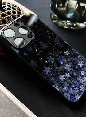 新中式星夜花梦适用苹果17promax手机壳玻璃iphone14小米15OPPOreno9红米k60vivox100华为mate80一加荣耀iqoo