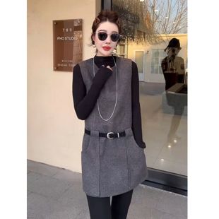 秋冬一整套2025好看韩剧富家千金洋装 背心连衣裙两件套马甲套装