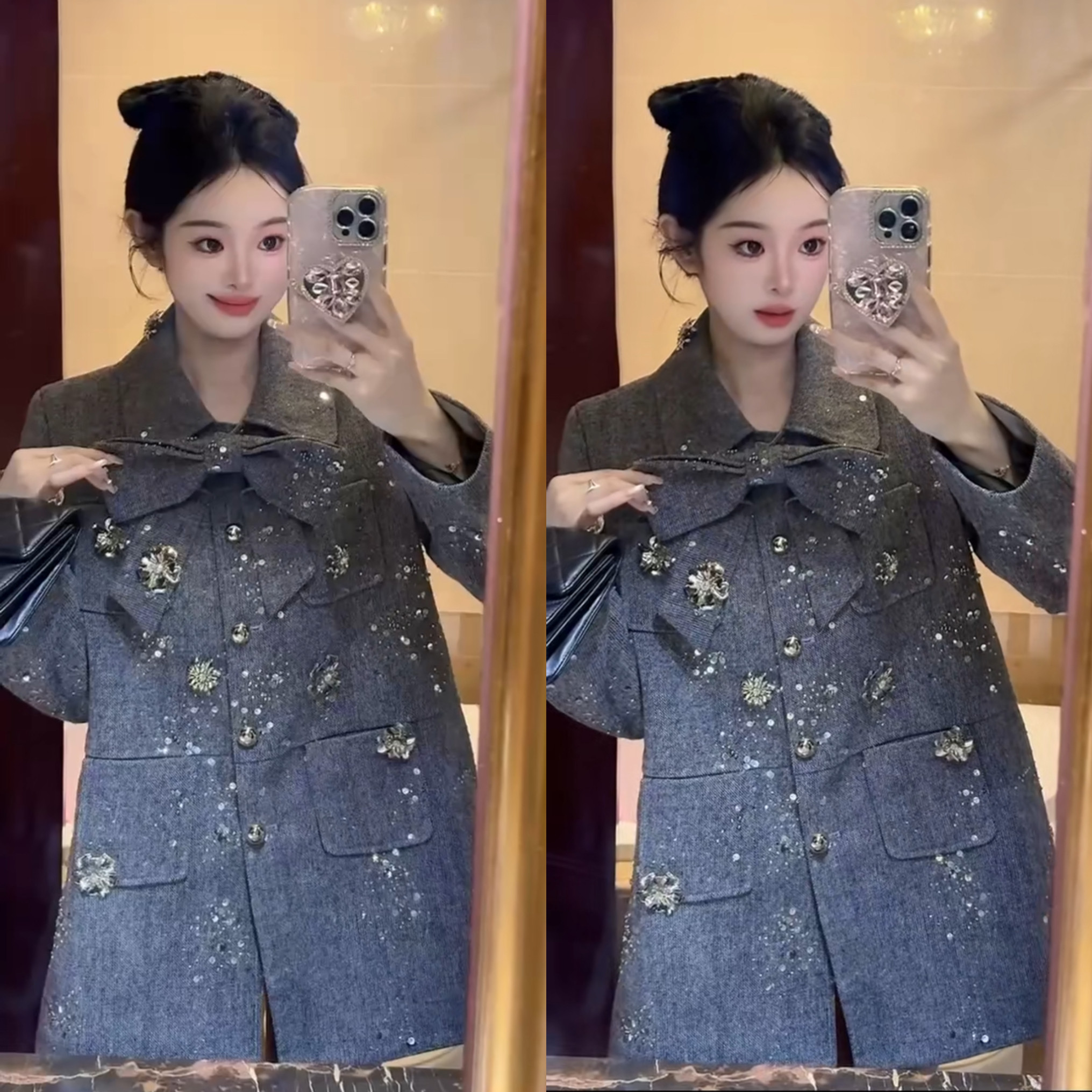 轻奢风蝴蝶结翻领毛呢外套女夹棉中长款重工立体花朵亮片高级上衣,女装/女士精品,毛呢外套,淘宝优惠券,粉丝福利购,淘宝优惠卷