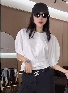 春夏极简风法式白色泡泡袖短袖T恤女设计小众高级感圆领洋气上衣