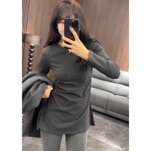 秋冬加绒保暖中长款白色打底长袖新款T恤遮屁股修身收腰百搭上衣