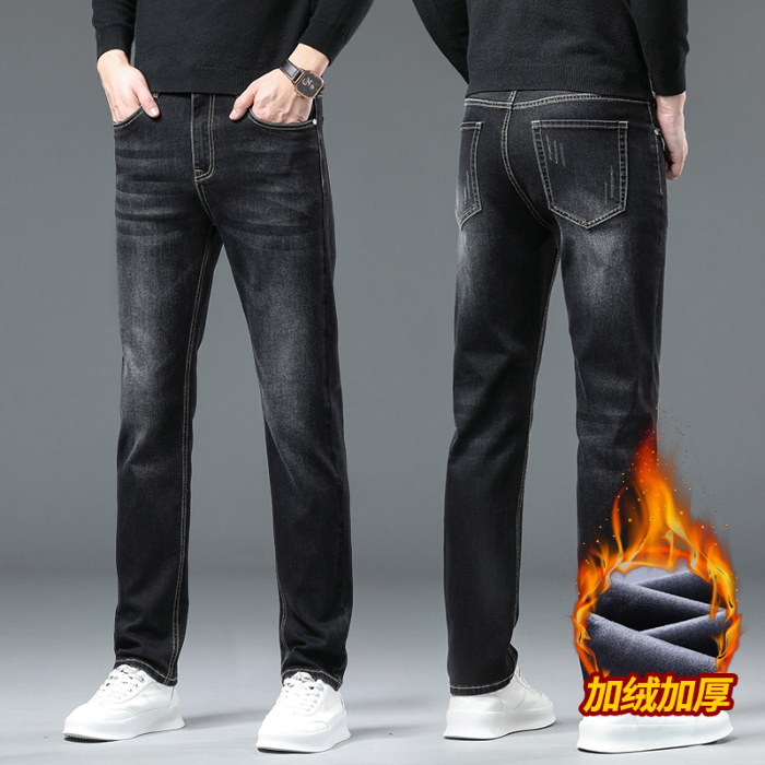 大码秋冬男裤子牛仔裤长裤子休闲潮流百搭商务加绒加厚弹力宽松修