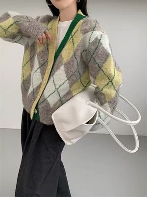 秋冬季慵懒风学院风撞色针织衫