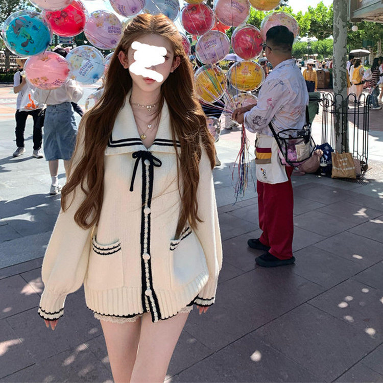 甜美学院风海军领毛衣开衫女秋季