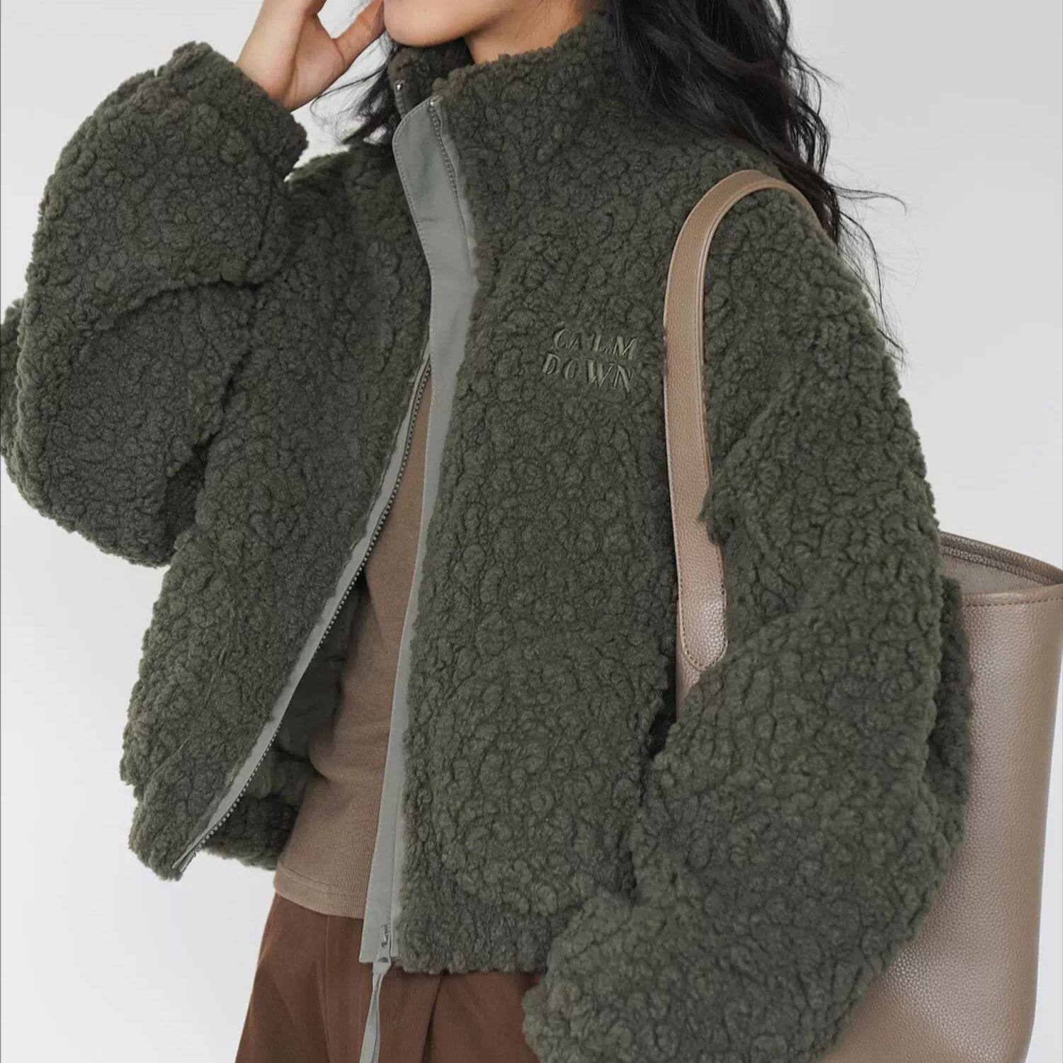 绿色羊羔毛短款加厚保暖外套女2025冬季新款宽松短款显瘦棉服上衣,女装/女士精品,棉衣/棉服,淘宝优惠券,粉丝福利购,淘宝优惠卷