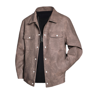 美洲邦仿真皮衣男中青年皮褂子水洗翻领pu皮夹克男土秋装皮子外套