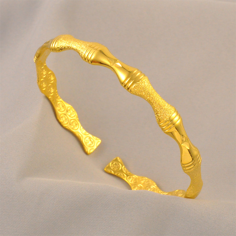【金店同款】镀24K金色女竹节活口经典实心仿真黄金手镯结婚送礼
