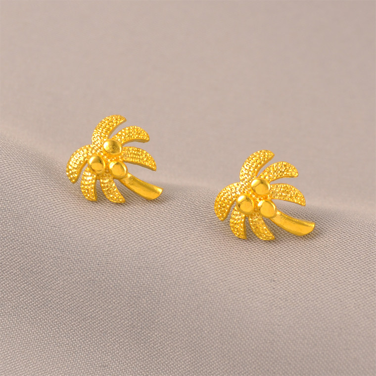 日韩时尚小巧精致可爱俏皮椰子树造型黄铜镀金趣味耳环轻奢耳钉