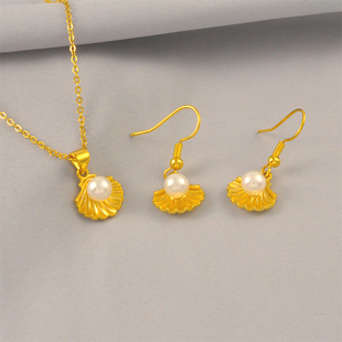 三件套全套洋气天然母贝珍珠吊坠项链耳环套装女轻奢高级感送女友
