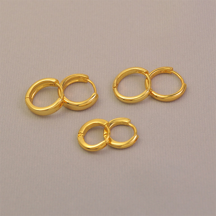 洗澡不用摘~简约圈圈耳环男女素圈耳圈镀24K黄金色小耳扣耳饰小巧