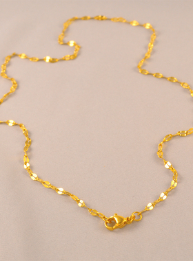 手工定制不锈钢镀24K金色嘴唇细闪项链女生可穿吊坠精致基础裸链