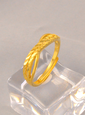 日韩小众简约交叉镀24K金色波光粼粼细戒指女款ins素圈指环送女友