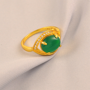 高端戒指妈妈款碧绿镀24K金色闭口复古食指环送老婆奶奶生日礼物
