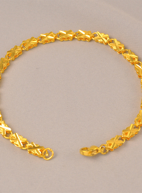 原创定制镀24K金色四叶草十字双面包金手链女款简约气质不易掉色