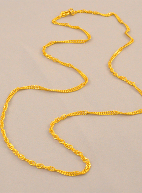 可穿吊坠波光闪闪素金镀24K金色加长水波纹项链洗澡不用摘毛衣链