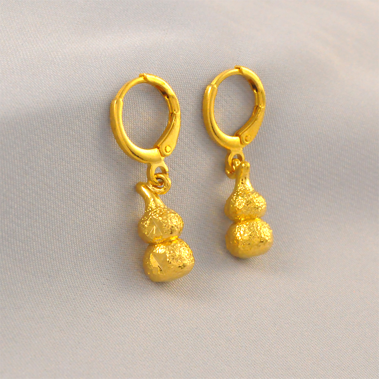洗澡免摘~葫芦耳坠女镀24K金色福禄耳饰仿真黄金耳环母亲节送妈妈