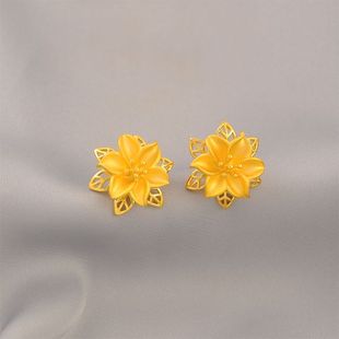 送妈妈母亲节礼盒耳饰镀24K金色耳钉仿真黄金立体镂空花朵耳环女