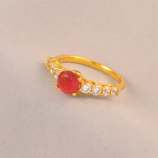 富婆戒指高级血红镶嵌宝石红色法式精致轻奢镀24K金色闭口戒指女