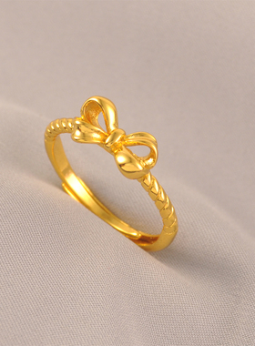 韩式新款ins风小众甜美蝴蝶结戒指女时尚个性镀24K金色素金食指戒