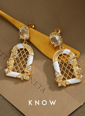 KNOW法式复古城堡珐琅彩釉锆石耳钉女小众高级感耳环包金硅胶耳夹