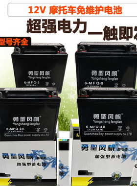 摩托车电瓶12V9a蓄电池干电池125助力踏板车12v7AH免维护通用包邮