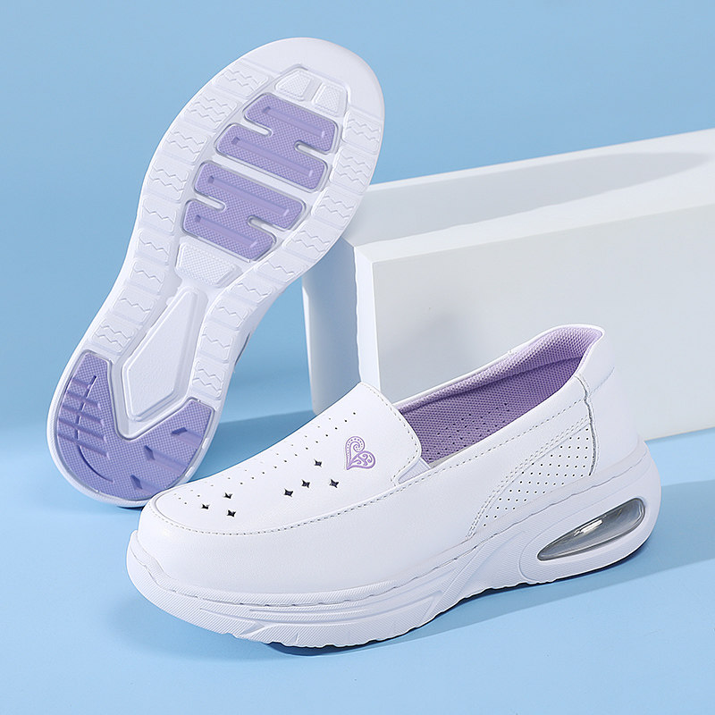 气垫护士鞋女夏季镂空软底透气不累脚厚底防滑防臭真皮工作医护鞋