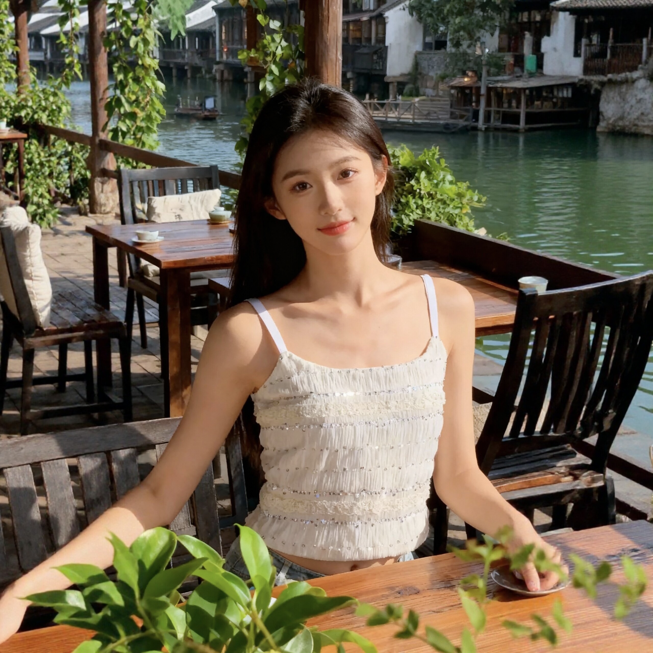 韩系辣妹修身重工闪闪亮亮蕾丝亮片背心吊带女百搭外穿上衣打底衫