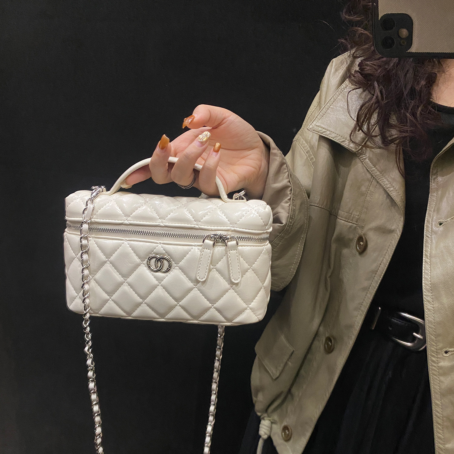 白色小香风包包手提斜挎包