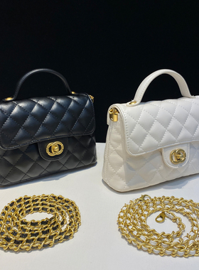 黑色小香风包包2025新款斜挎包链条手提包女超火25P黑金kelly包