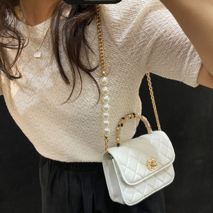小香风26c珍珠手柄包2026新款 包包女白色链条包单肩斜挎包高级感